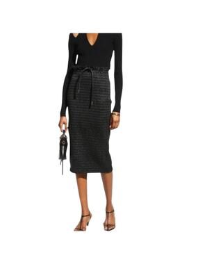 NEW ALC Jaclyn Black Coated Ruched Drawstring Midi Skirt NWT Size 8